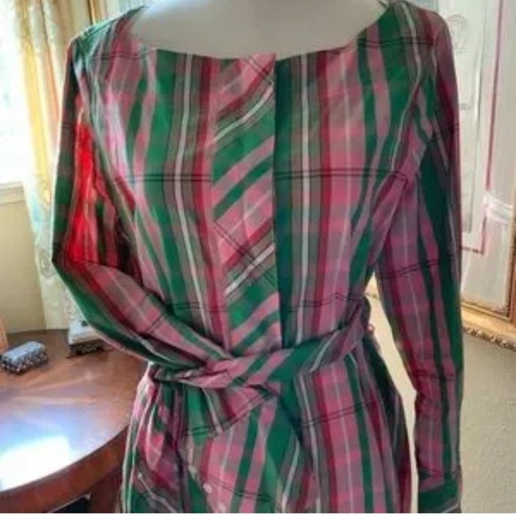 J crew poplin midi dress plaid with belt - Picture 4 of 6